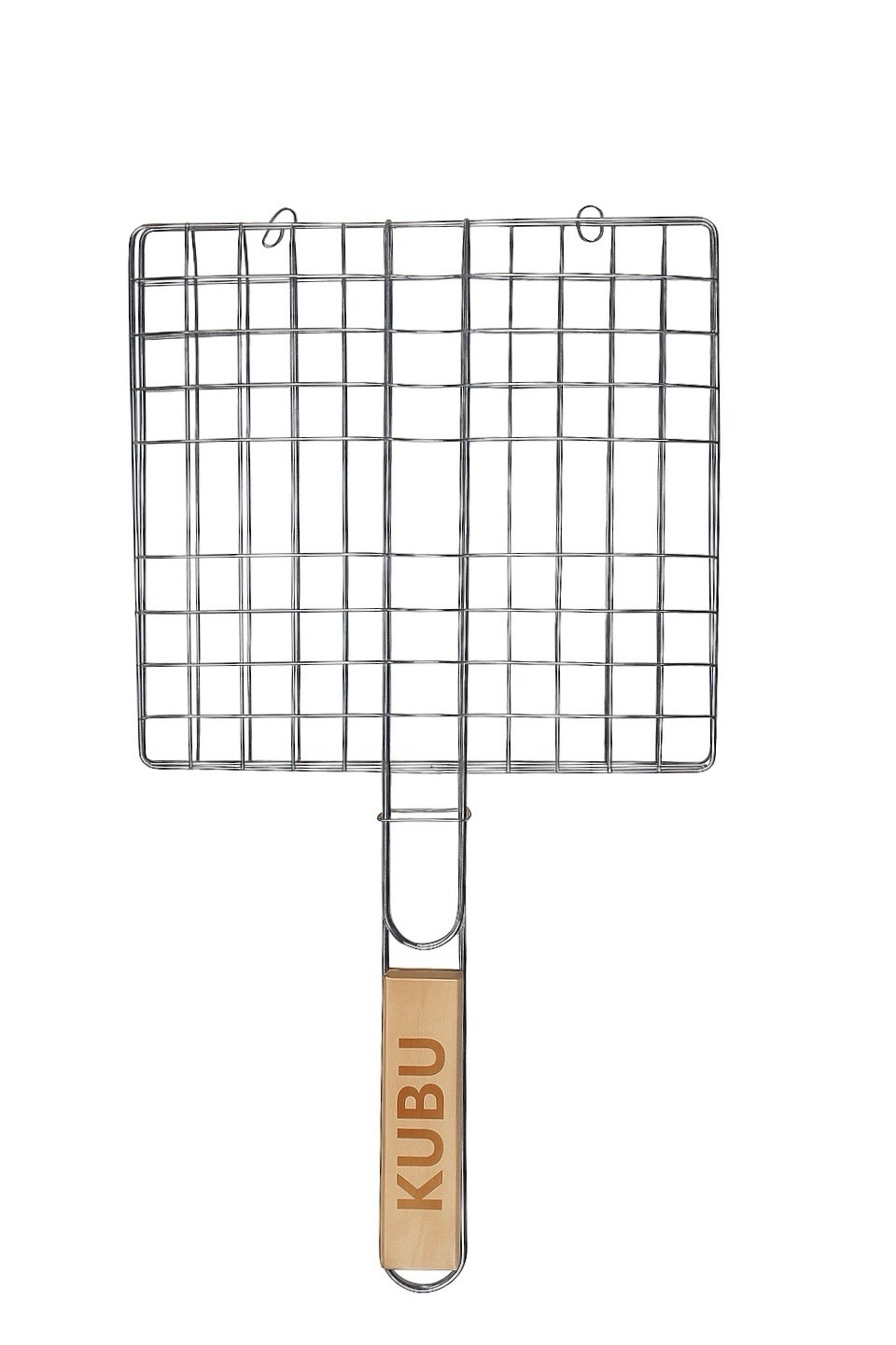 KUBU Silver Steel Grill Basket with Wood Handle & Tote Bag, Reusable