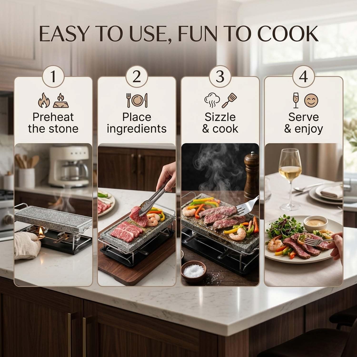 Hot Stone Steak Cooking Set, Stone Plate with Tray & Rack