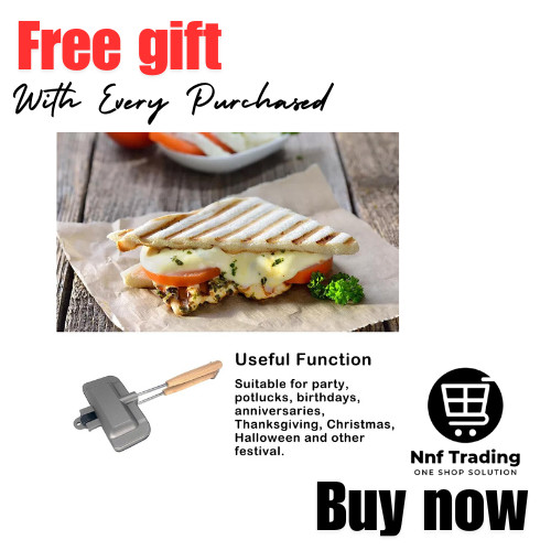 Sandwich Maker Double-Sided Sandwich Baking Pan Hot Dog Toaster with Wood Handle