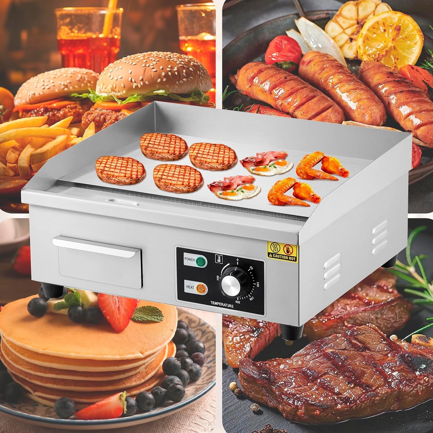 18″ Commercial Electric Griddle Stainless Steel Countertop Griddle Electric Flat