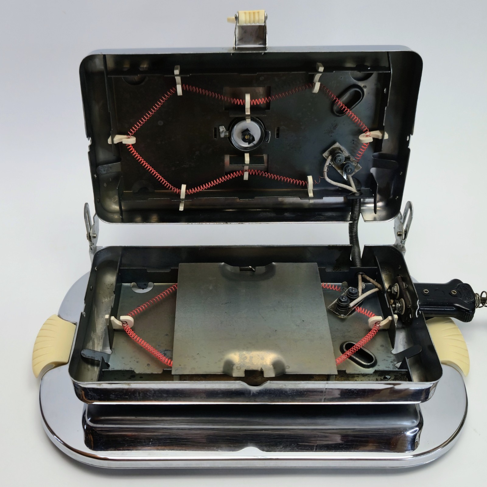 Vintage 1950s Chrome Electric Panini Grill 600W Mid Century Ivory Handles WORKS!