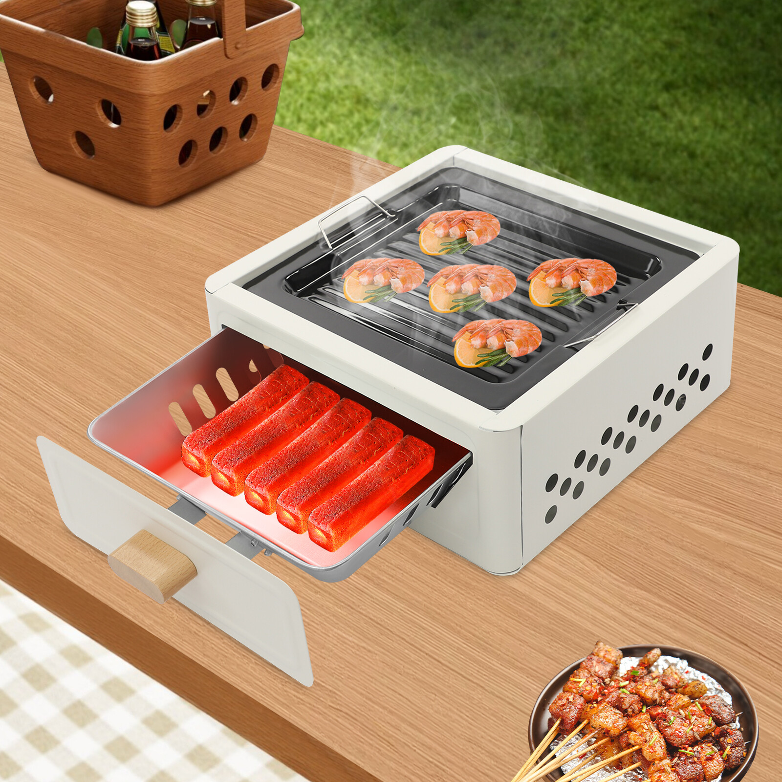 BBQ Charcoal Grill Portable Barbecue Stove Yard Cooker for Outdoor Picnics