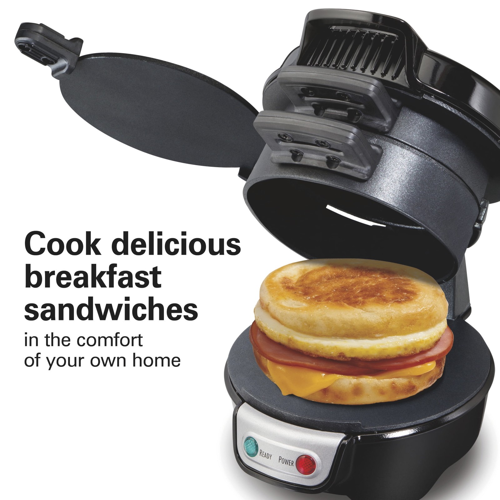 Breakfast Sandwich Maker with Egg Cooker Ring, Breakfast Station, Black