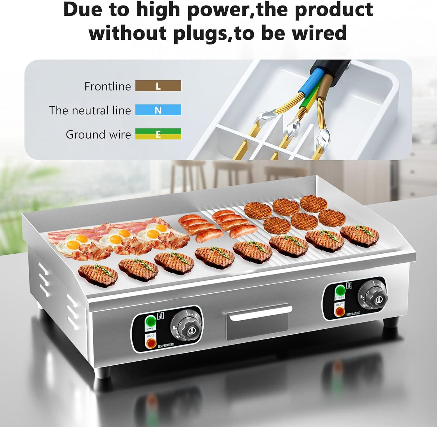 29″ Commercial Electric Countertop Griddle,110V 3000W Flat Top Grill Hot Plate B
