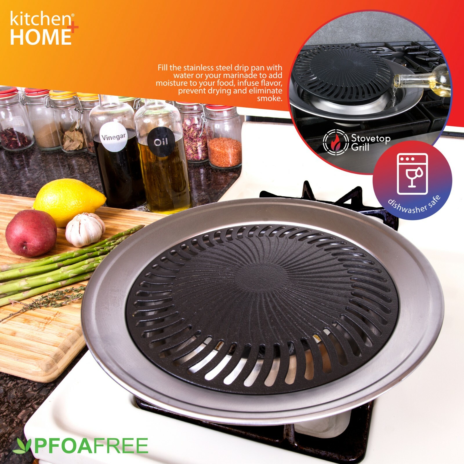 Stove Top Grill Pan – Smokeless Nonstick Indoor Grill Plate with Burner Liners