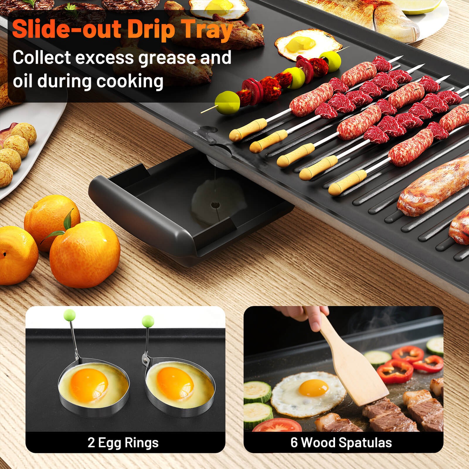39.5″ Extra Large Electric Griddle w/ 2 Cooking Surface Adjustable Temperatures