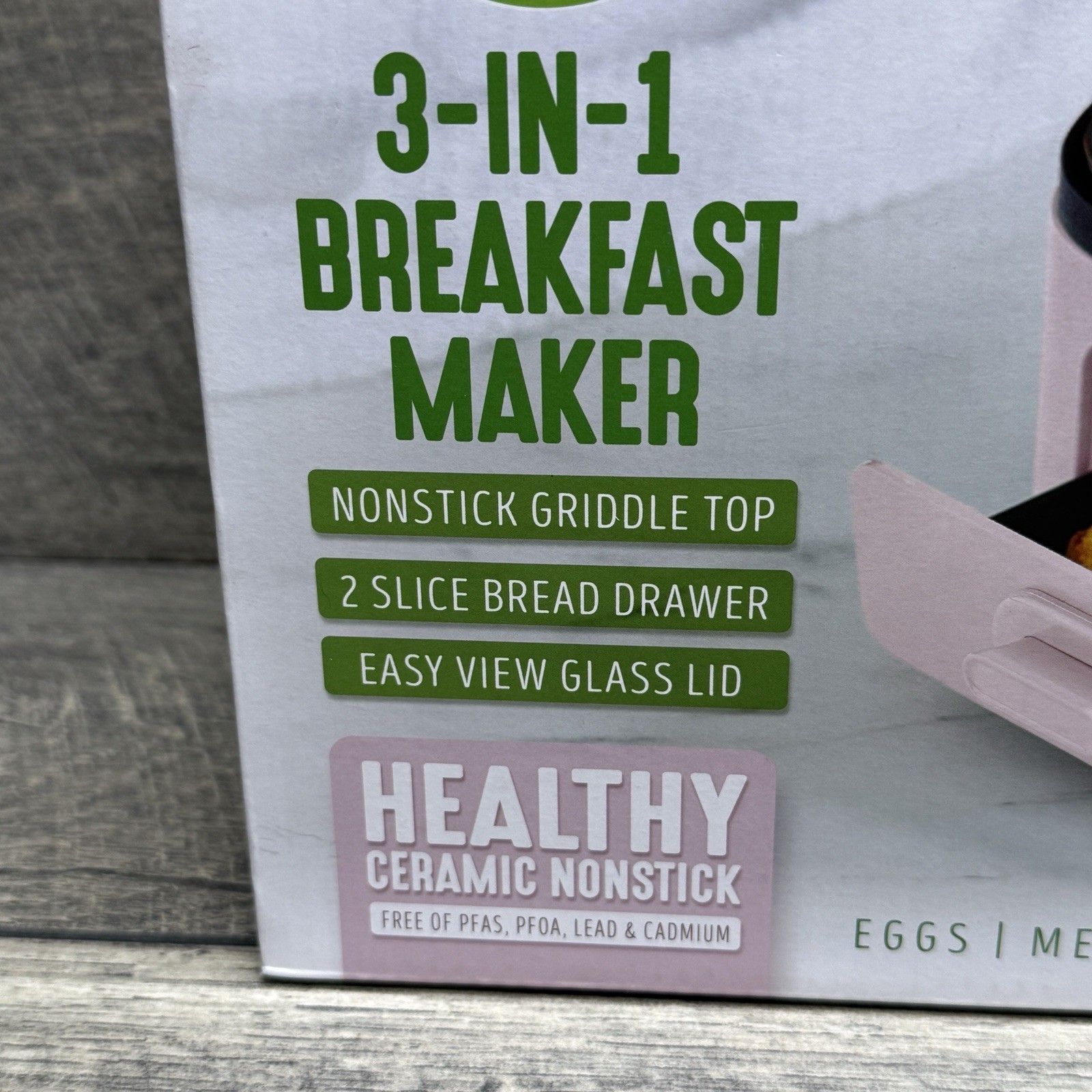 GreenLife 3-in-1 Breakfast Maker Station Nonstick Griddle Top Bread Drawer Pink