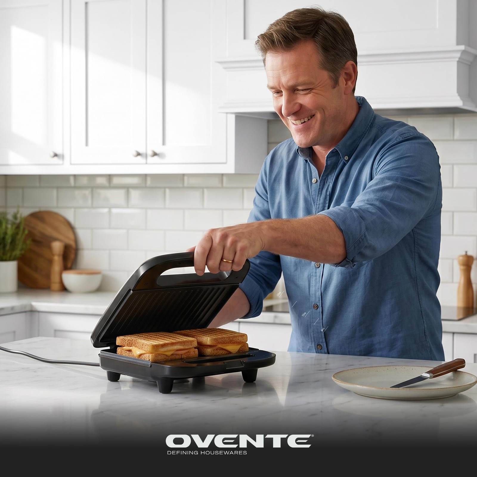Electric Panini Press Grill Nonstick Plates Thermostat Control Compact Black New