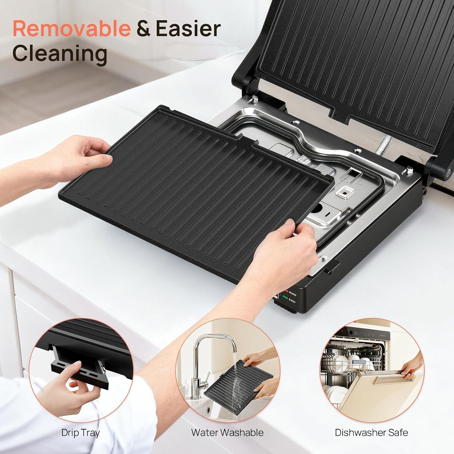 Effortless Cooking with 14-Inch Electric Indoor Grill & Removable Plates – 1600W