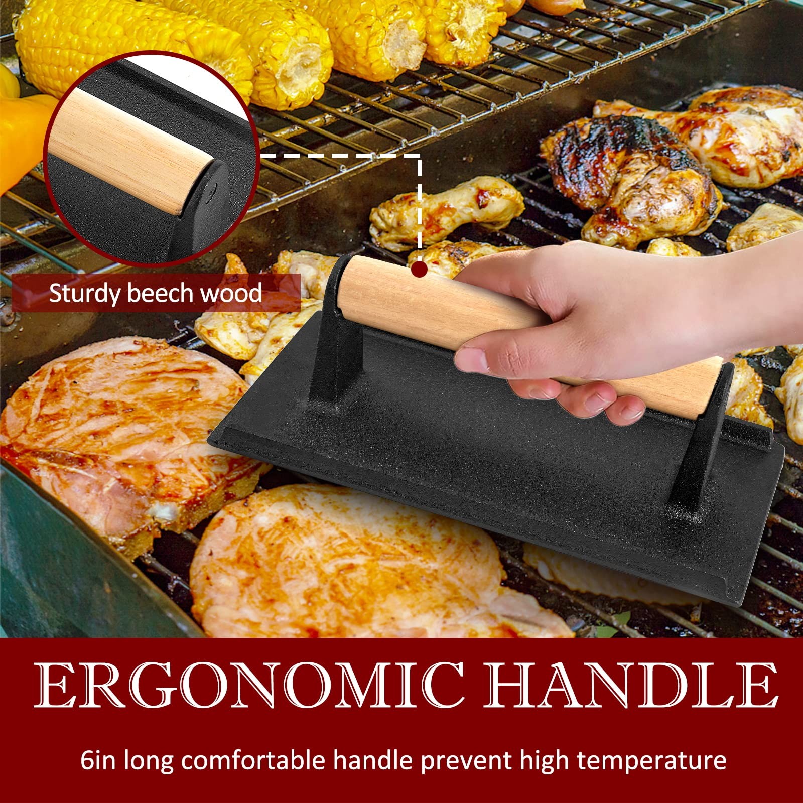 2Pcs Cast iron Bacon Press, Smash Burger Press for Teppanyaki Flat Top Griddl…
