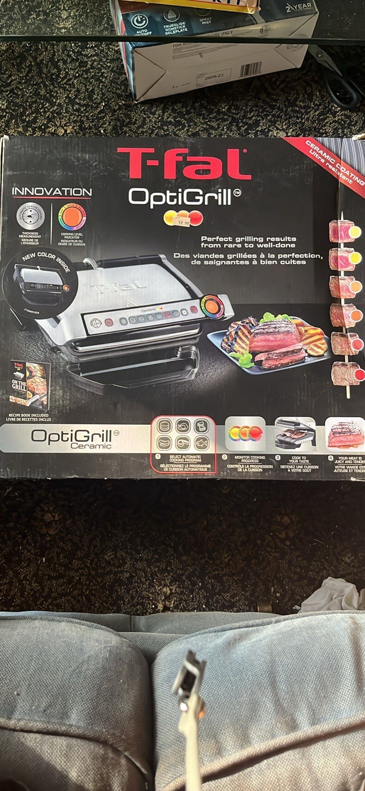T-FAL OPTI GRILL INDOOR GRILL INNOVATION AUTOMATIC SENSOR COOKING MEW OPEN BOX