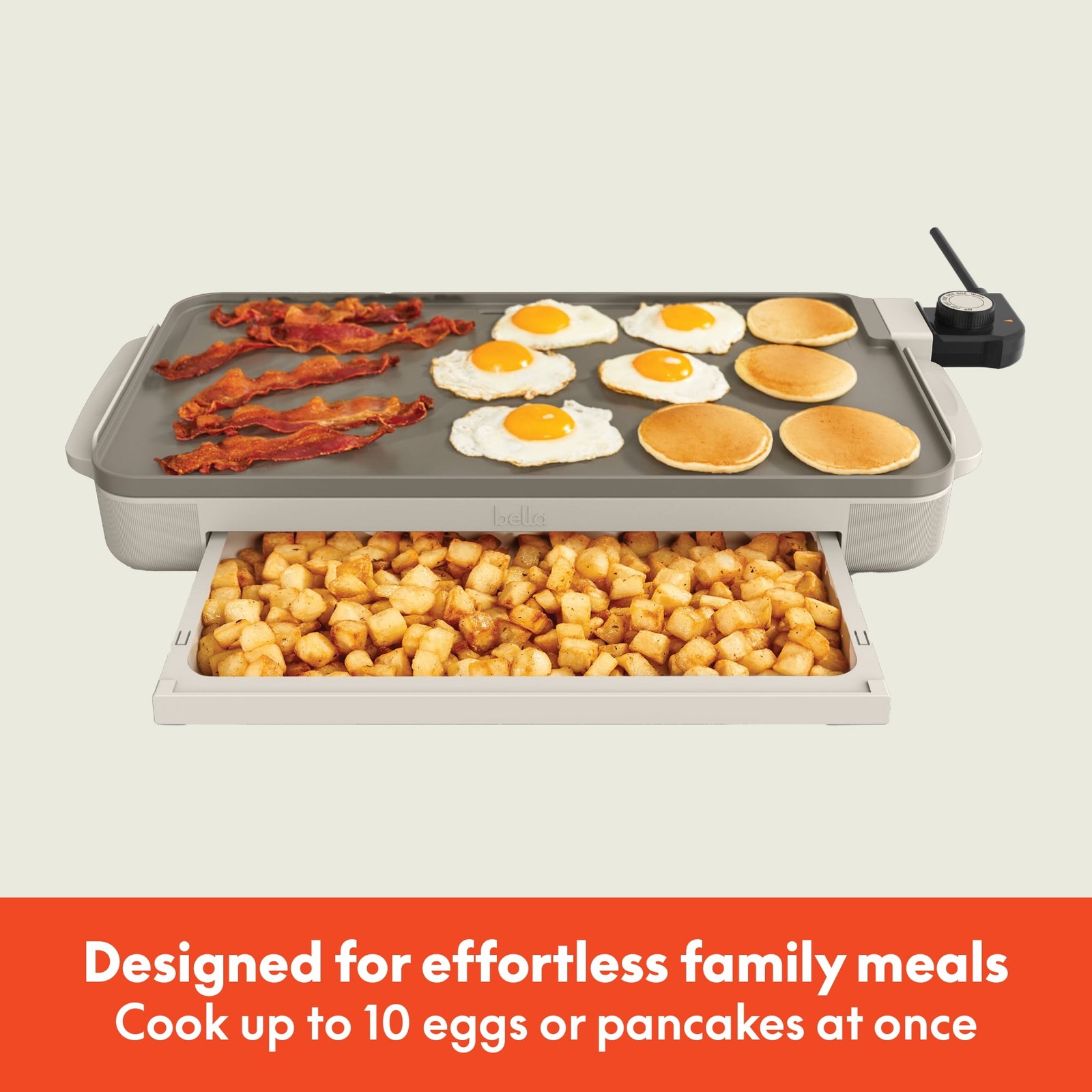 Bella 10″ x 18″ Nonstick Ceramic Griddle with Warming Tray, Oatmilk