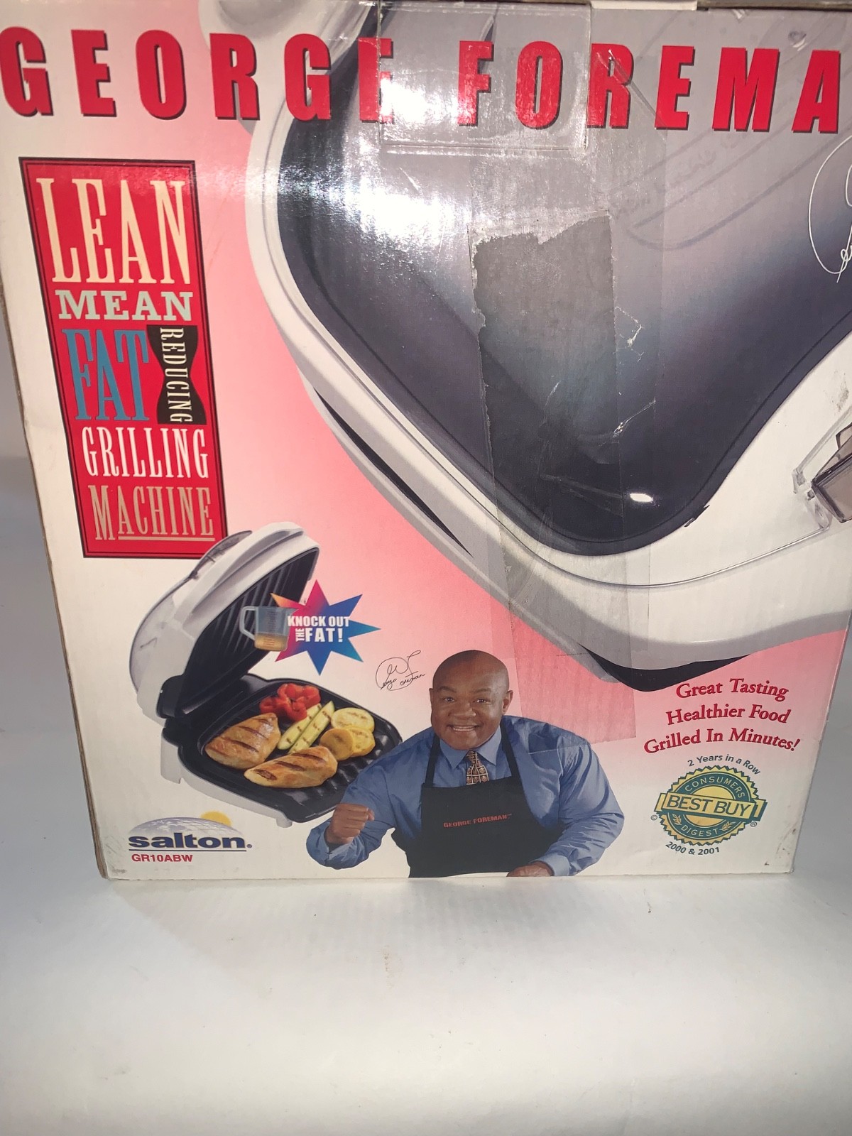George Foreman Grill In Grilling White Salton GR10ABWR Box And Manual New!