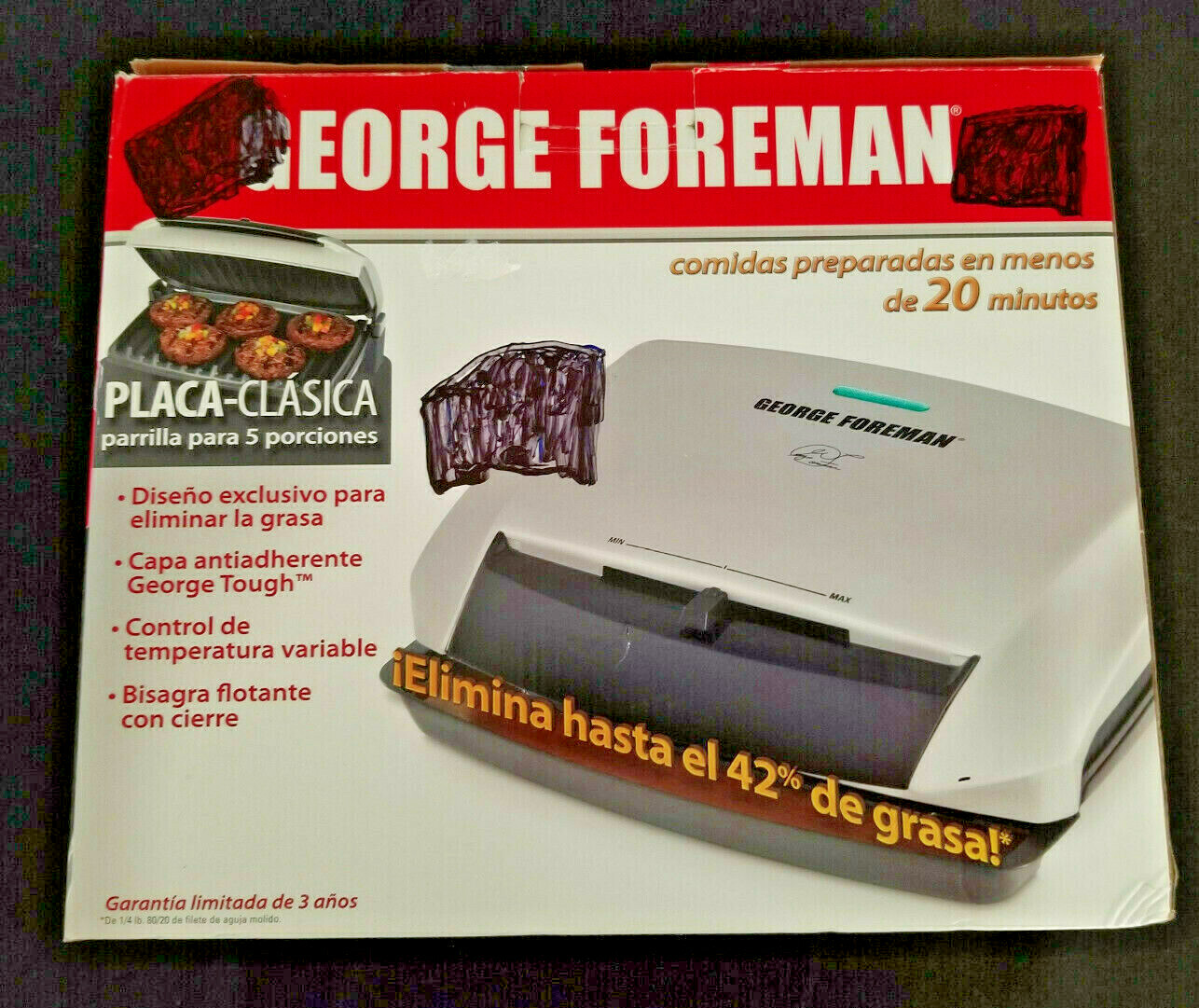 George Foreman Classic-Plate Grill for 5 Servings: GR0072VS – New in Box