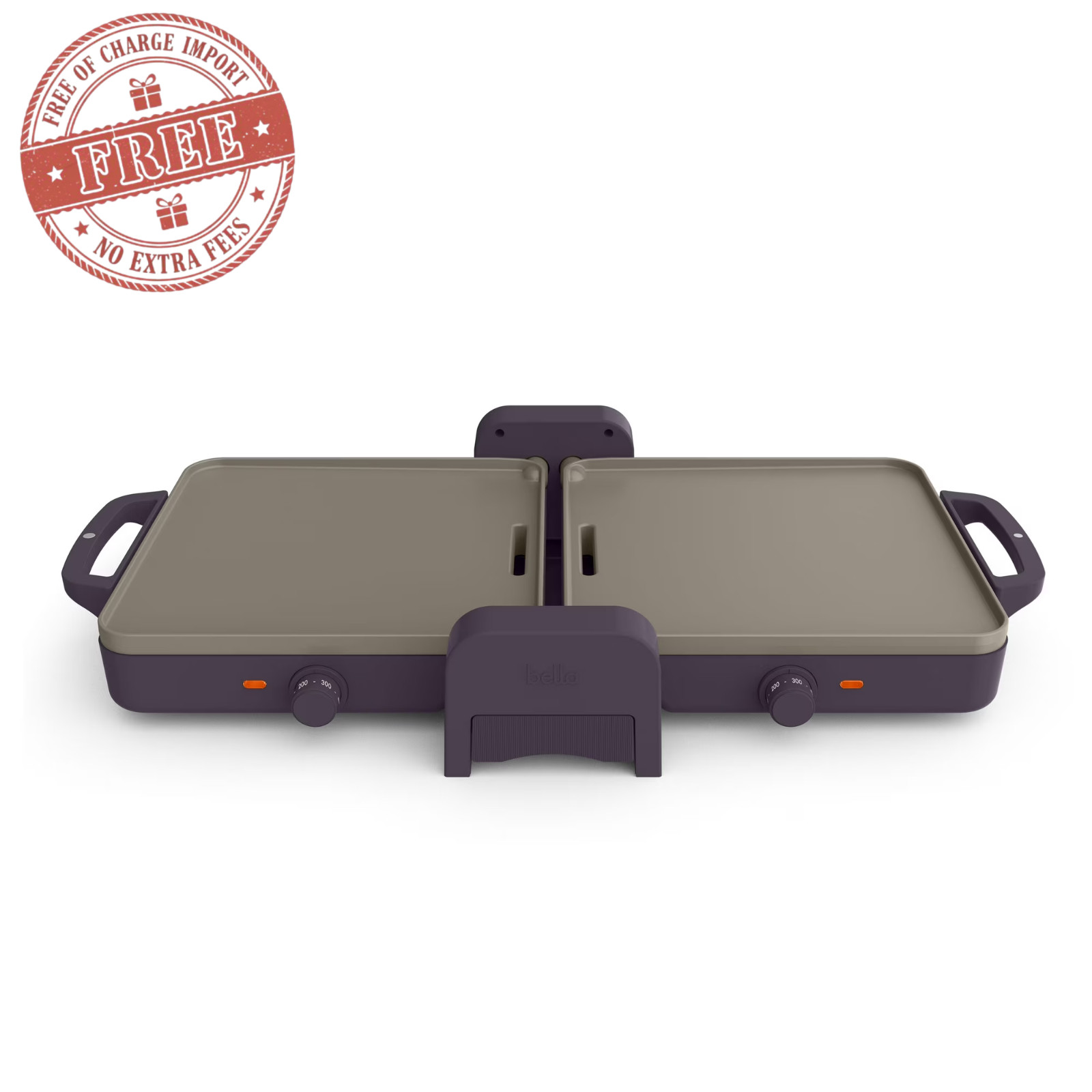 bella 10″x 20″ Ceramic Fold-n-Store Dual Temp Griddle, Advanced Nonstick, Plum