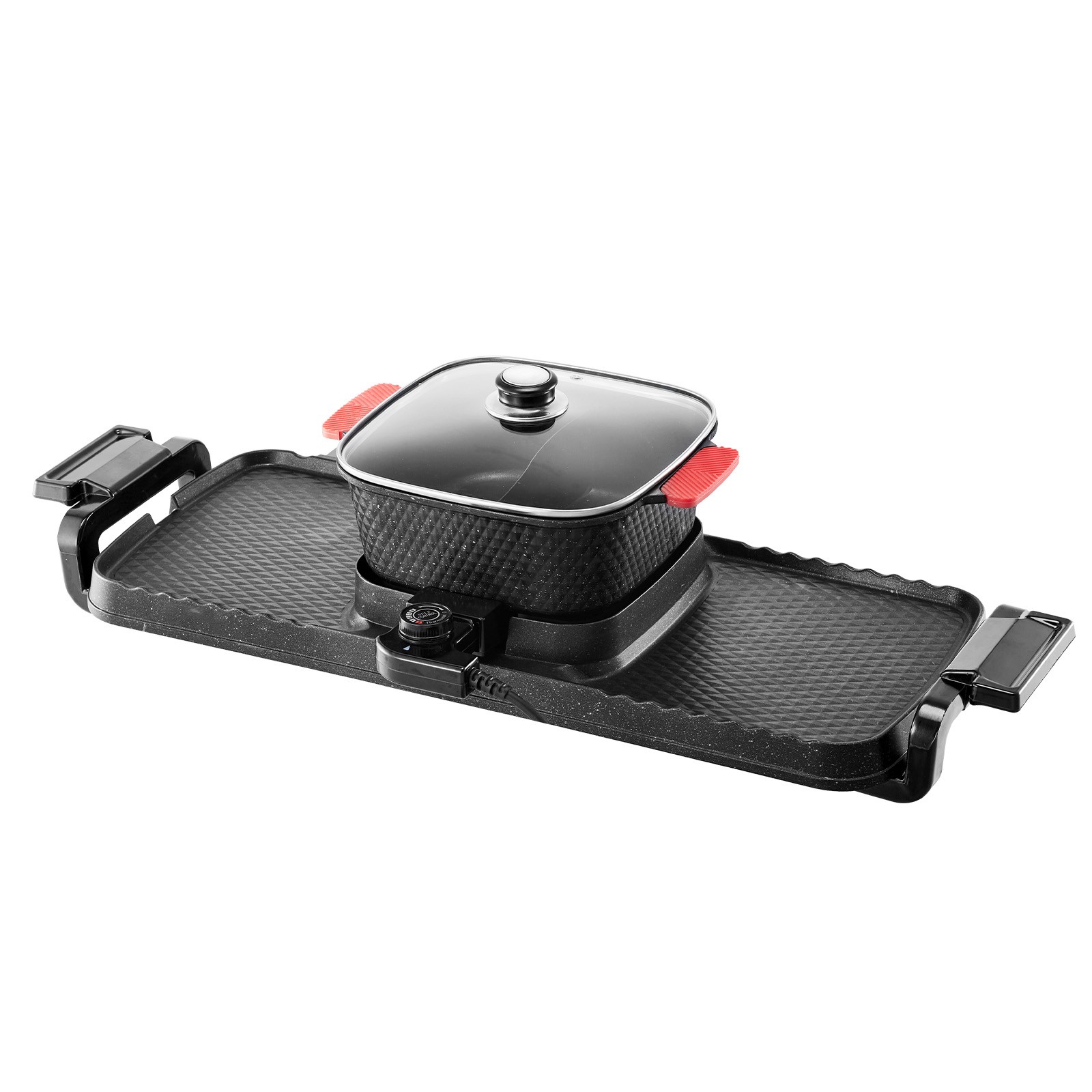 Uimoso 2-in-1 Electric Grill and Hot Pot, Smokeless BBQ Pan with Detachable Pot