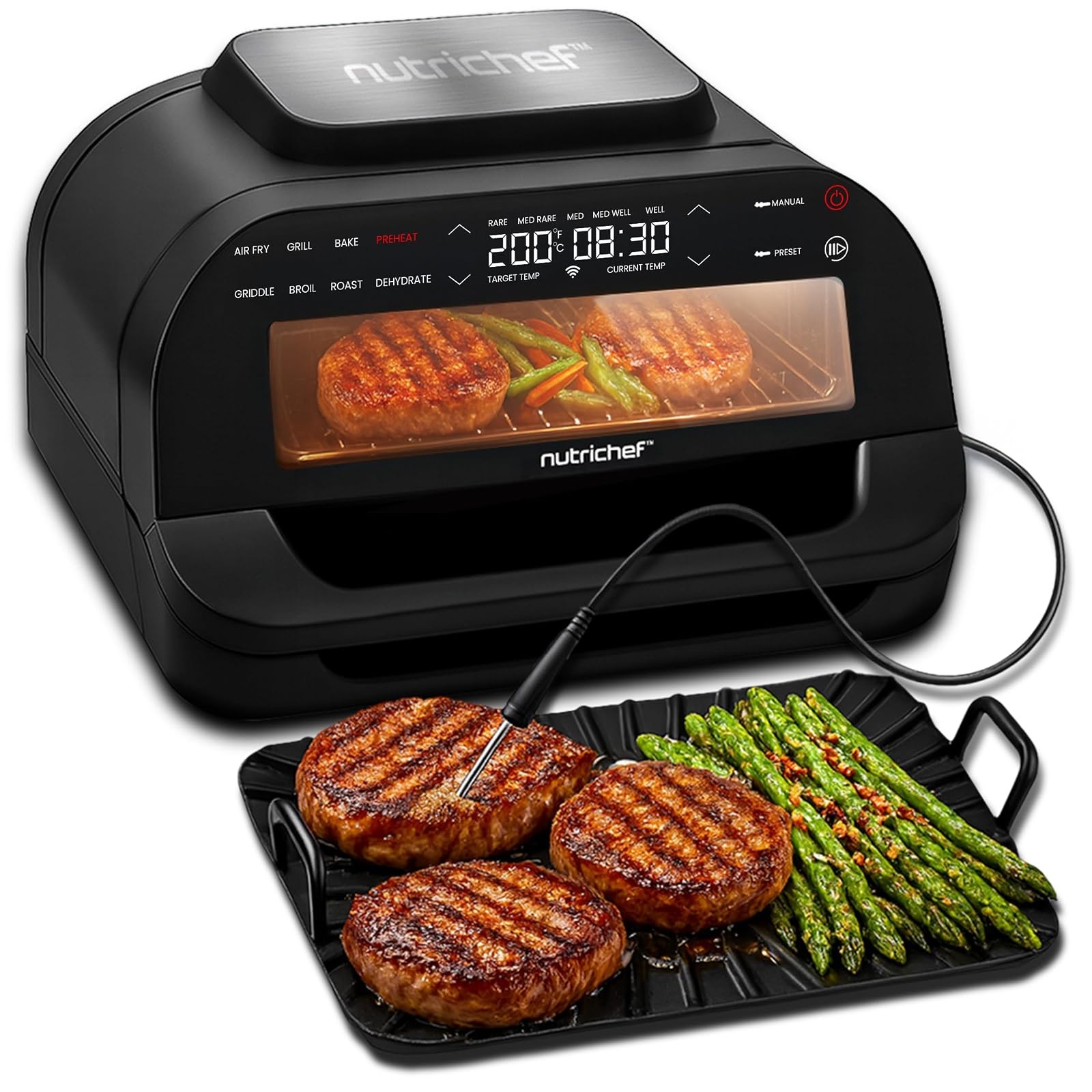 NutriChef Indoor Smokeless Grill Air Fryer 6L 7 Functions