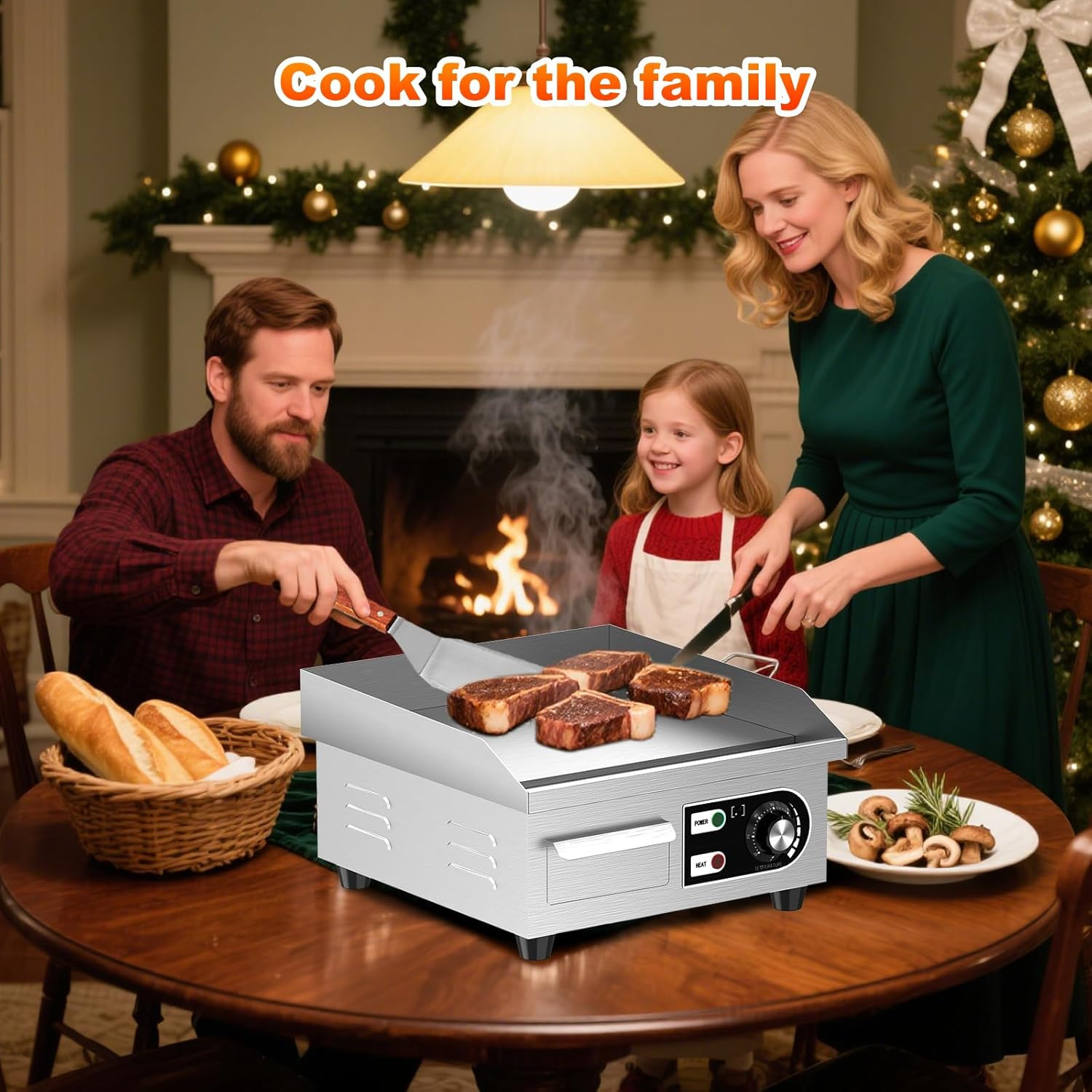 14″ Commercial Electric Griddle – Non-Stick Stainless Steel Cooking Plate