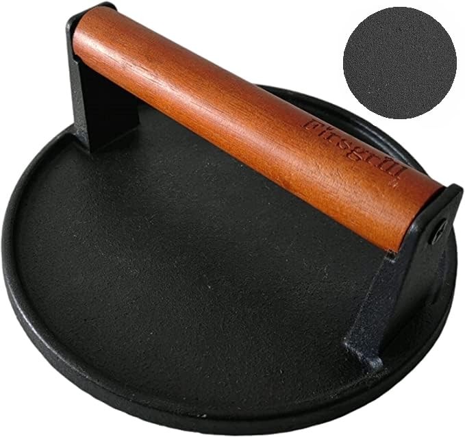 Heavy-Duty Cast Iron Grill Press with Wood Handle for BBQ, Griddle & Panini
