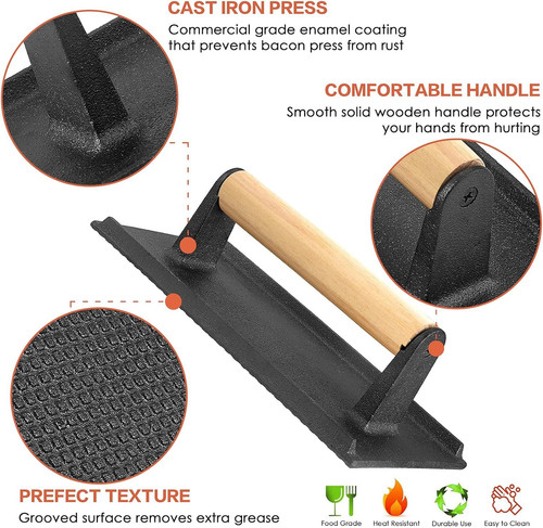 HaSteeL Bacon Hamburger Press for Griddle Flat Top Rectangular BBQ