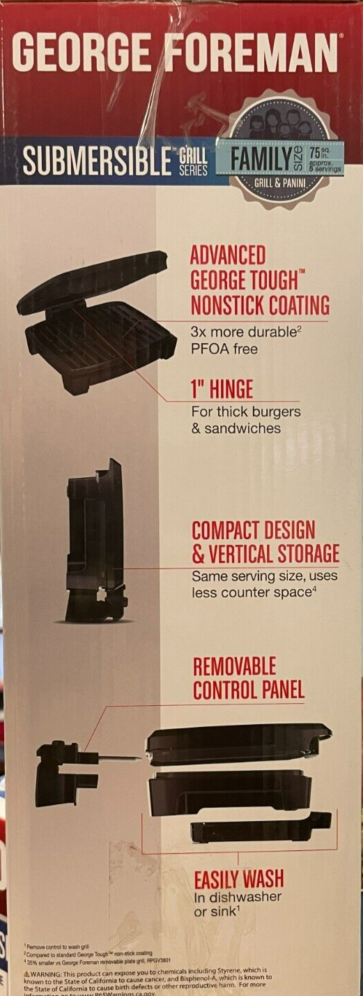 George Foreman – GRECV075B – 5-Serving Submersible Grill – Black Plates