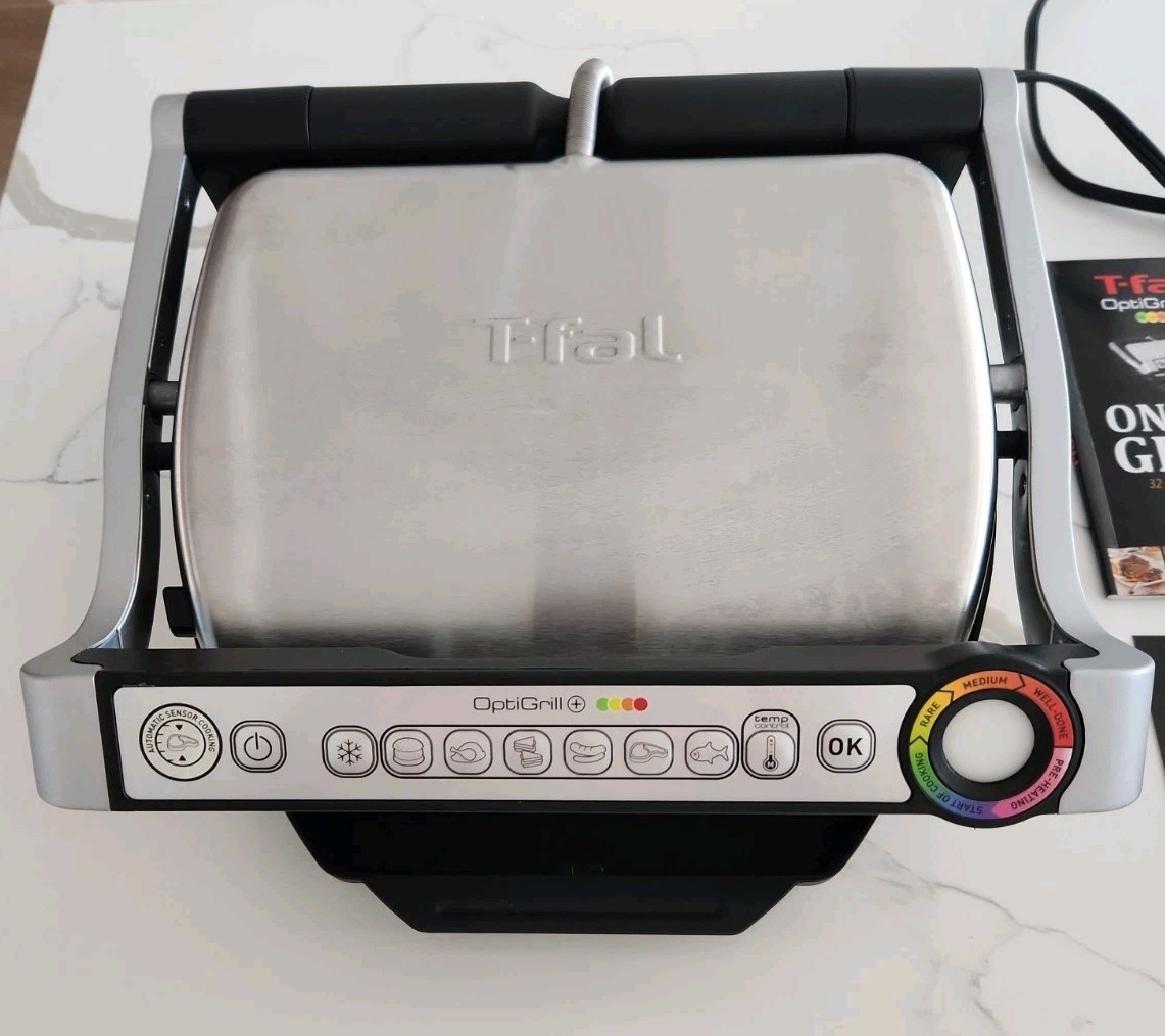 T-Fal OptiGrill Electric Grill Countertop Stainless Steel NonStick Indoor WORKS!
