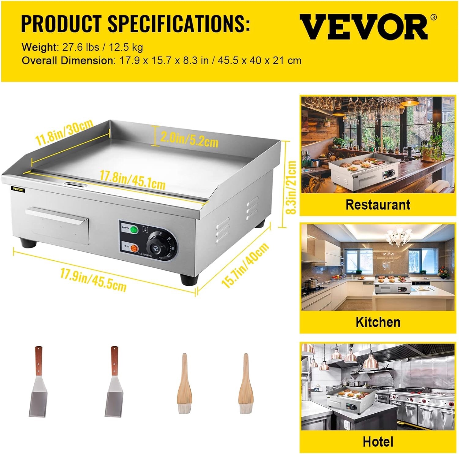 VEVOR Commercial Electric Griddle, 18″ Teppanyaki Grill, 1600W Electric Flat Top