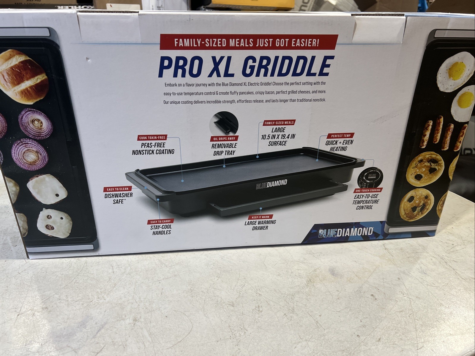 Blue Diamond 20” x 10.5” Extra Large Electric Griddle, Healthy Ceramic Nonsti…