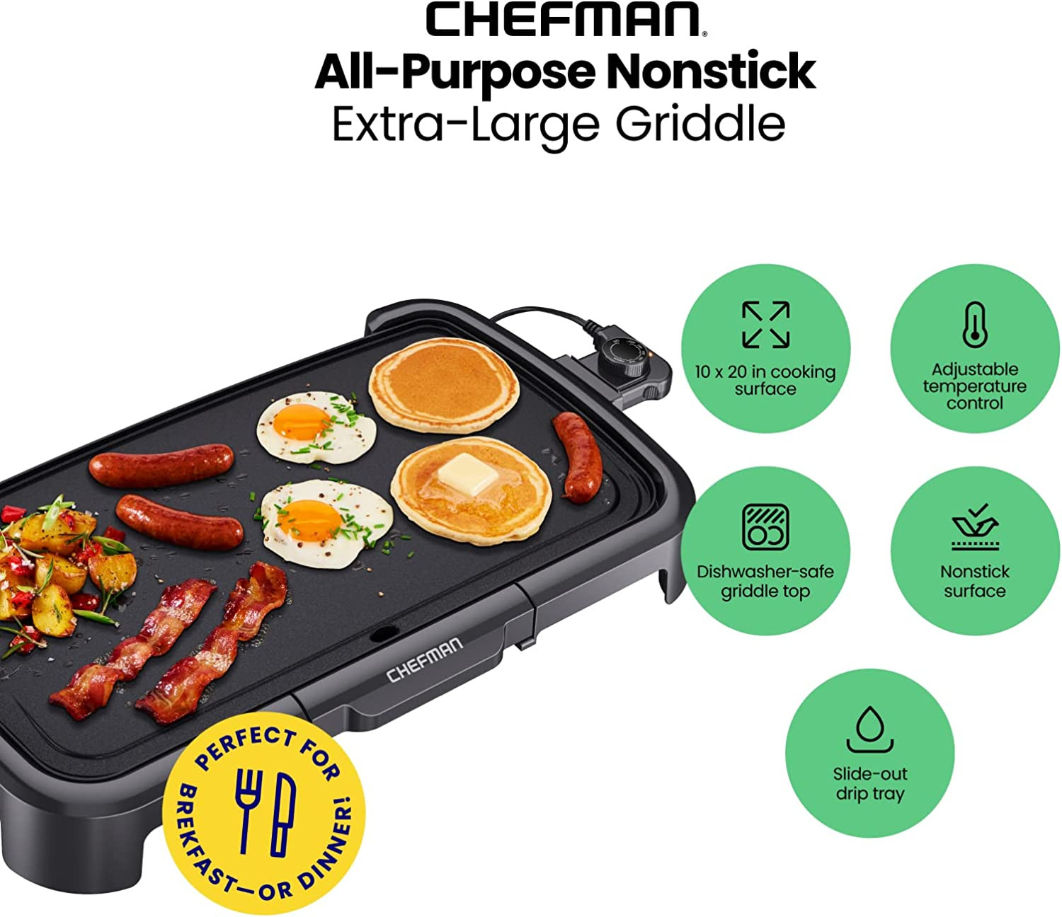 XL Electric Griddle with Removable Temperature Control, Immersible Flat Top Gril