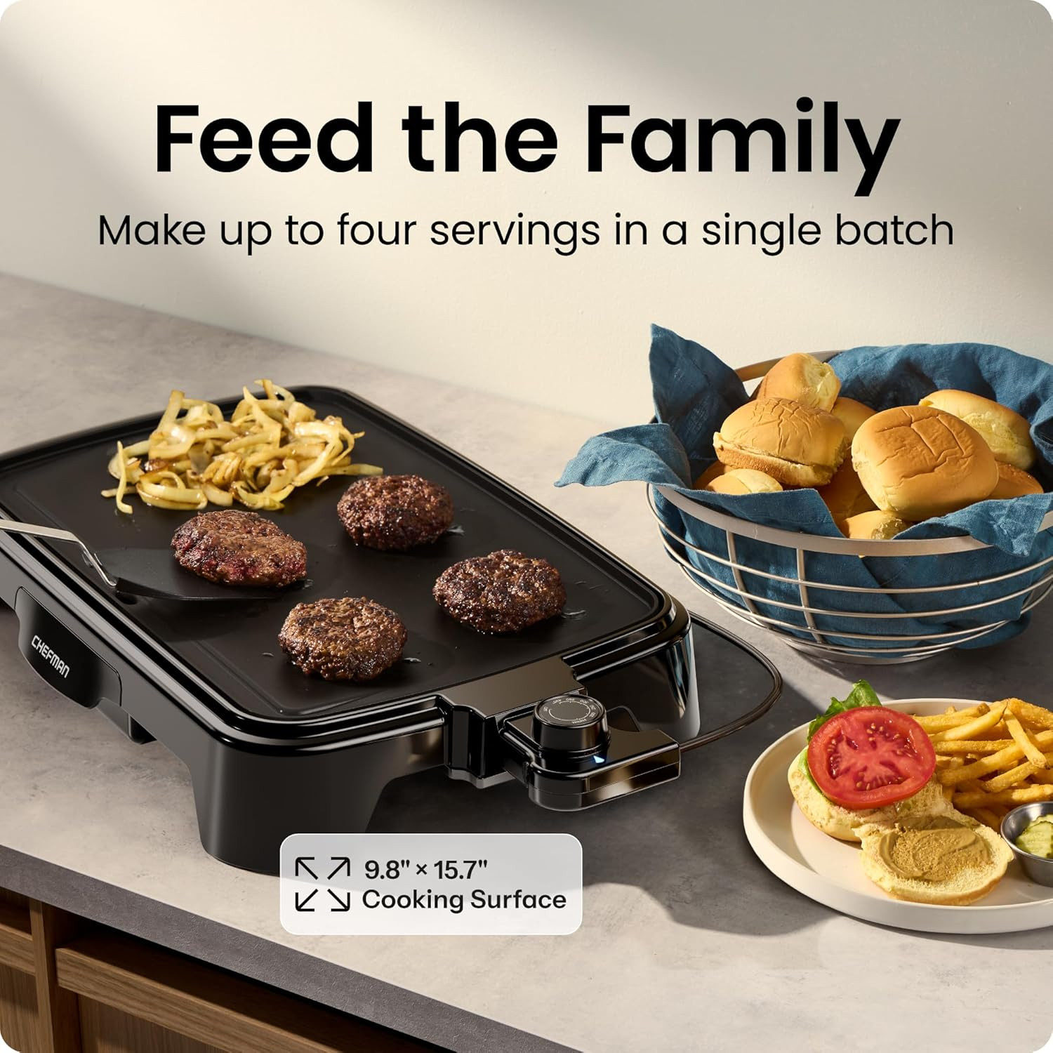 Electric Griddle with Removable Temperature Control, Immersible Flat Top Grill