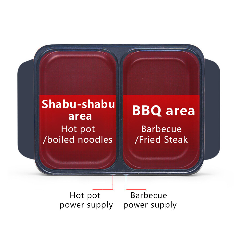 1200W Electric Mini 2-in-1 Hot Pot BBQ Grill Kitchen Smokeless Shabu Cooking Pan