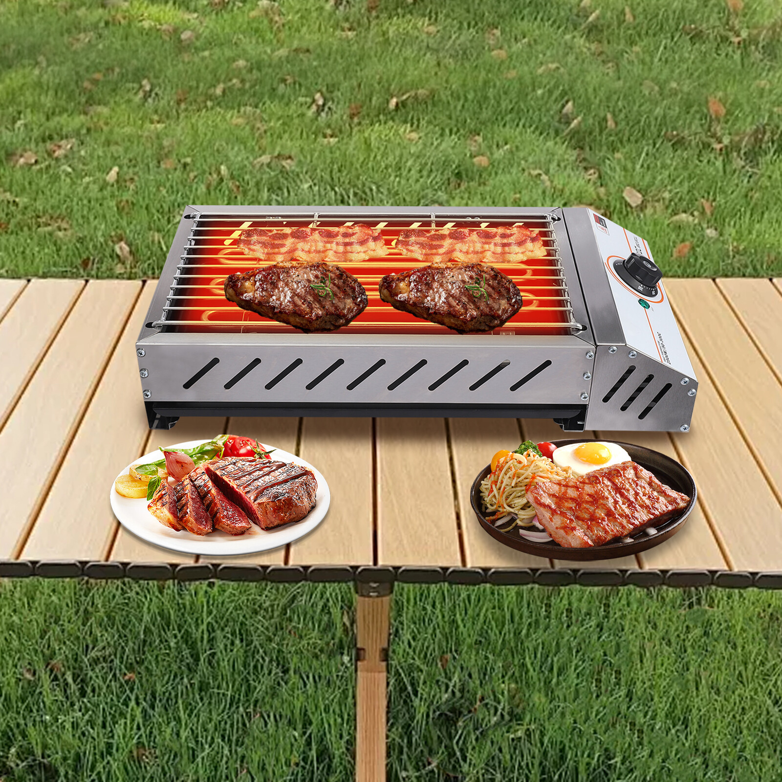 1800W Electric BBQ Grill Smokeless Stainless Steel Barbecue Hot Plate Griddle