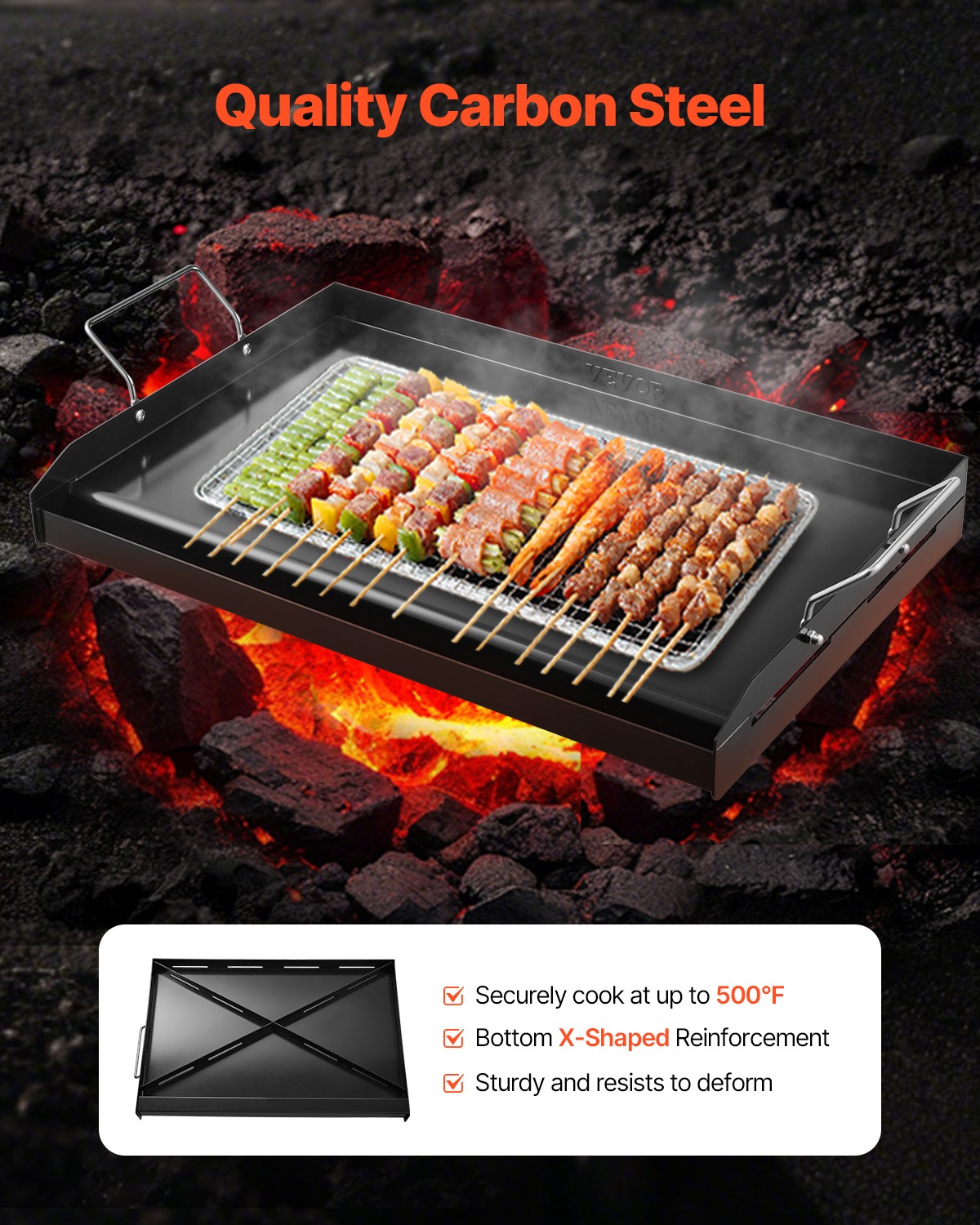 VEVOR 24×16 in Flat Top Griddle Carbon Steel Universal BBQ Grill Pan Cookware