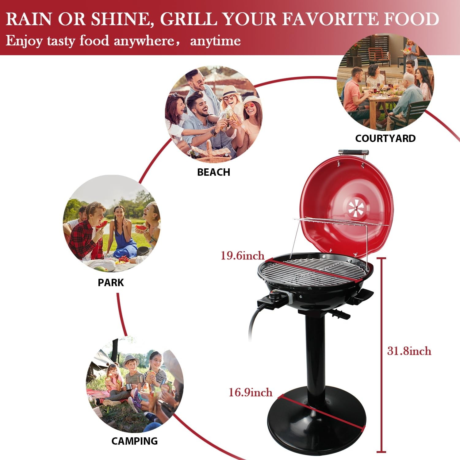 Electric Grill, Indoor/Outdoor Electric BBQ Grill, 1600W Portable Removable S…