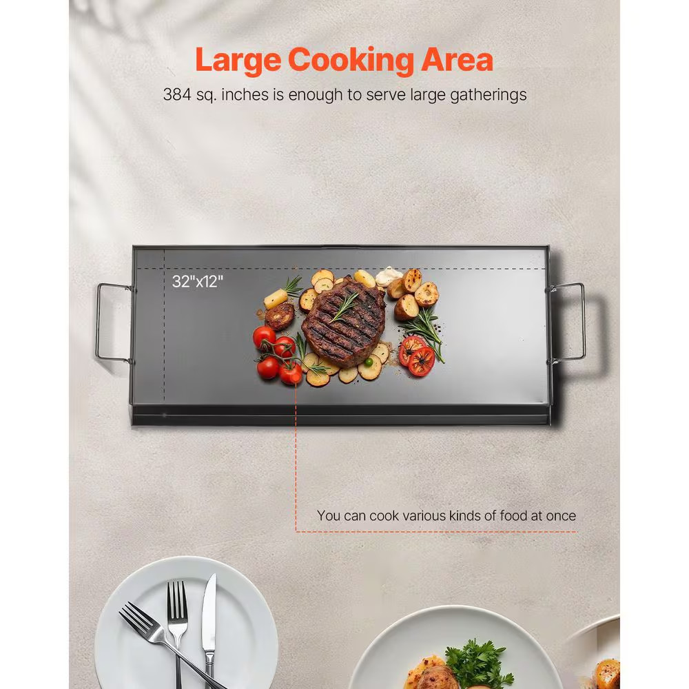 Carbon Steel Griddle, 32X14 In. Universal Flat Top Rectangular Plate, Gas Grill