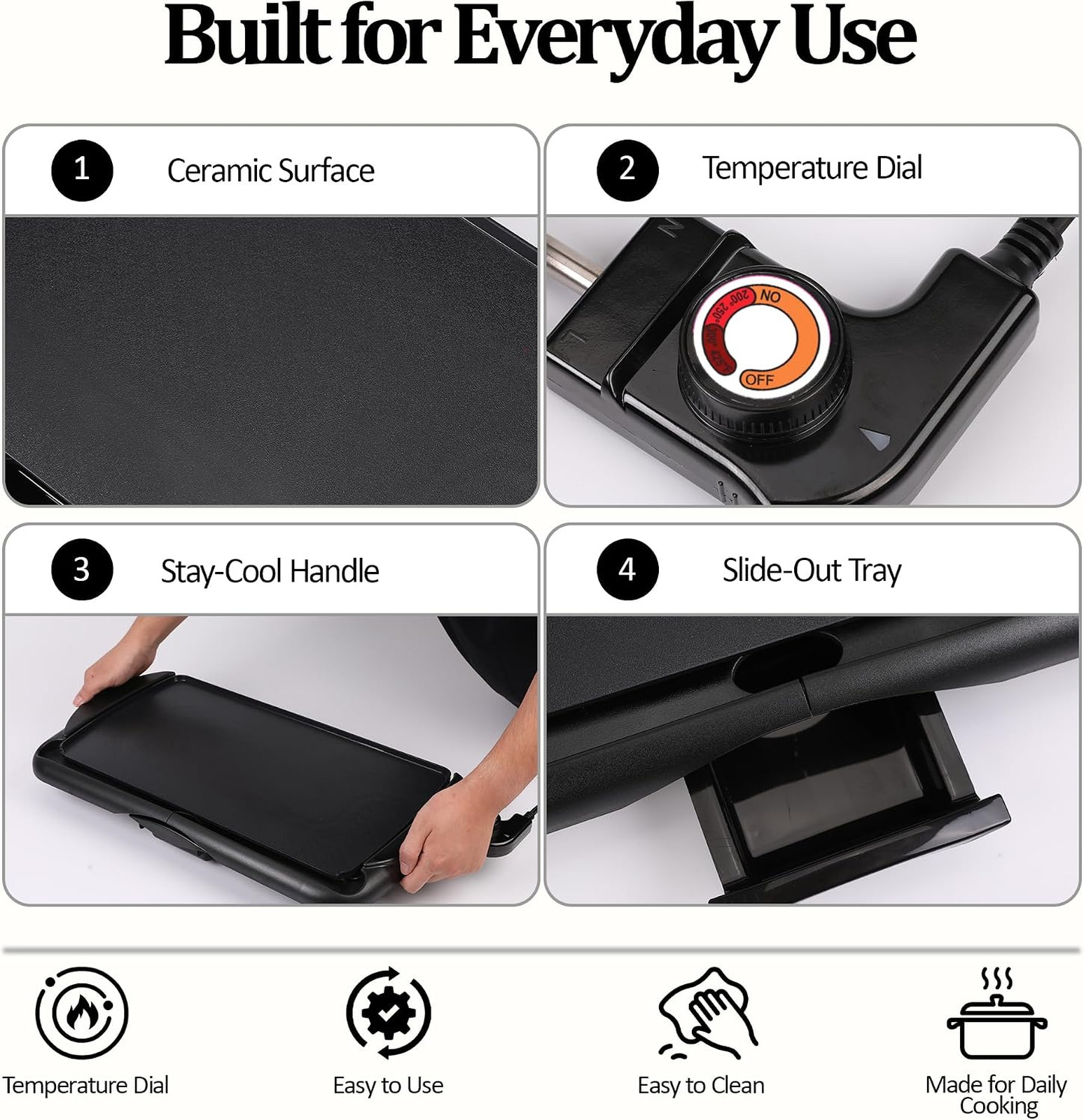 20 Inch Electric Griddle Ceramic Non-Stick Family Sized Large Surface Adjustable