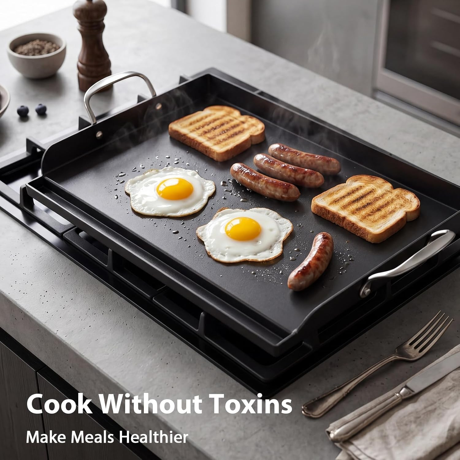 25″ X 16″ Pre-Seasoned Nonstick Cast Iron Griddle for Gas & Charcoal Grills – Un