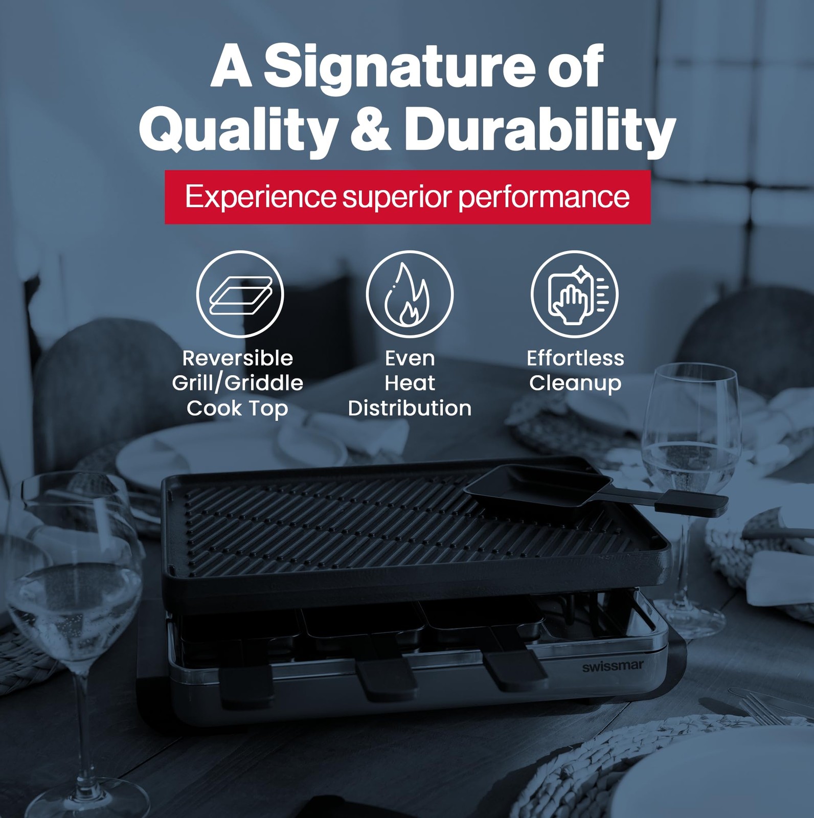8-Person Raclette Party Grill with Reversible Cast Iron Grill Plate/Crepe Top…