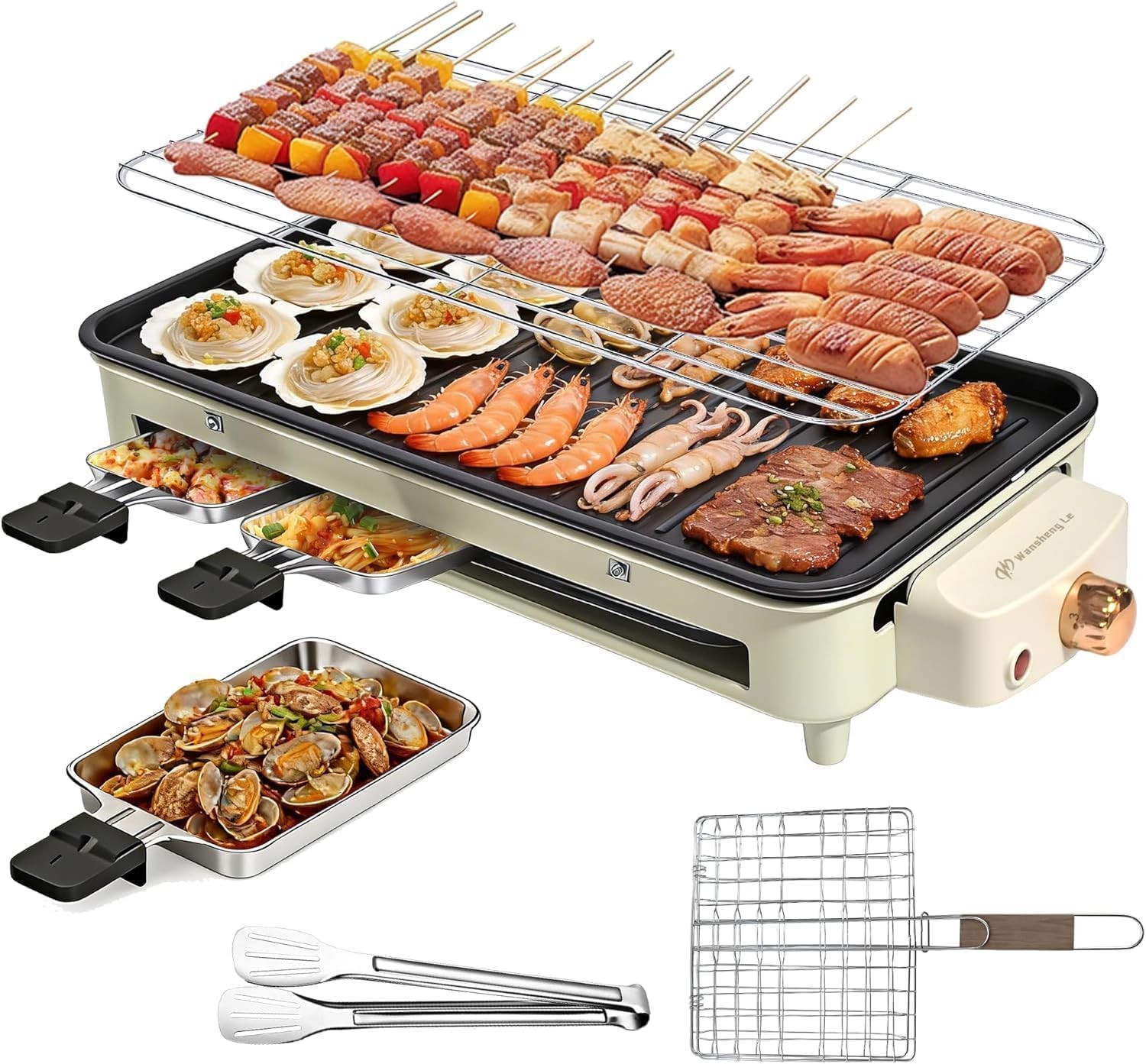 1500W Smokeless Electric Indoor Grill 3 in 1 Korean Barbecue Grill with Net