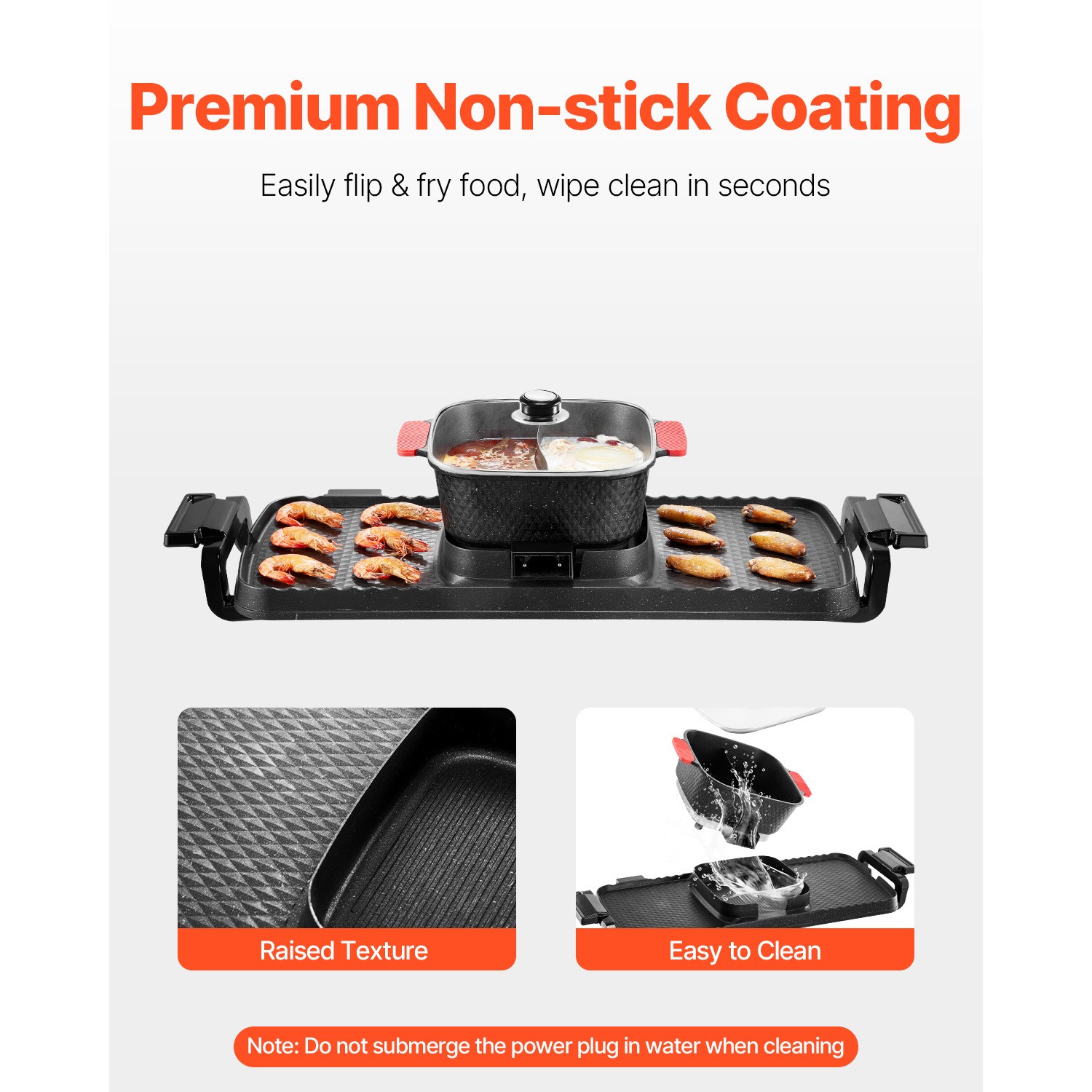 Uimoso 2-in-1 Electric Grill and Hot Pot, Smokeless BBQ Pan with Detachable Pot
