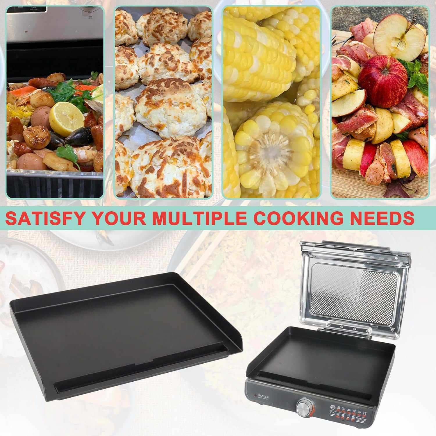 GR101 Sizzle Grill Griddle Indoor for Ninja Smokeless Indoor Grill & Griddle, Fl