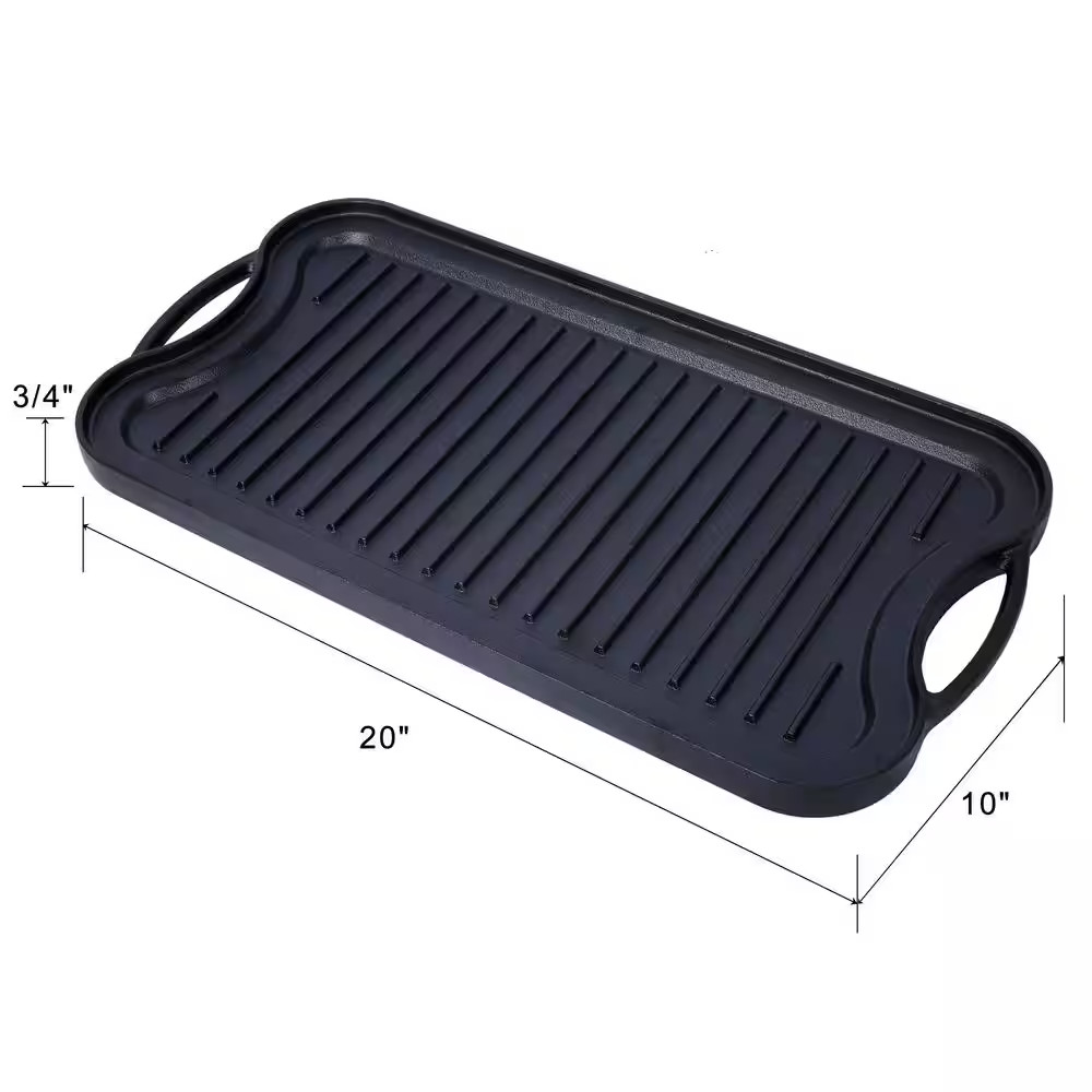 20 In. X 10 In. Pre-Seasoned Cast Iron Reversible Rectangular Grill/Griddle Blac