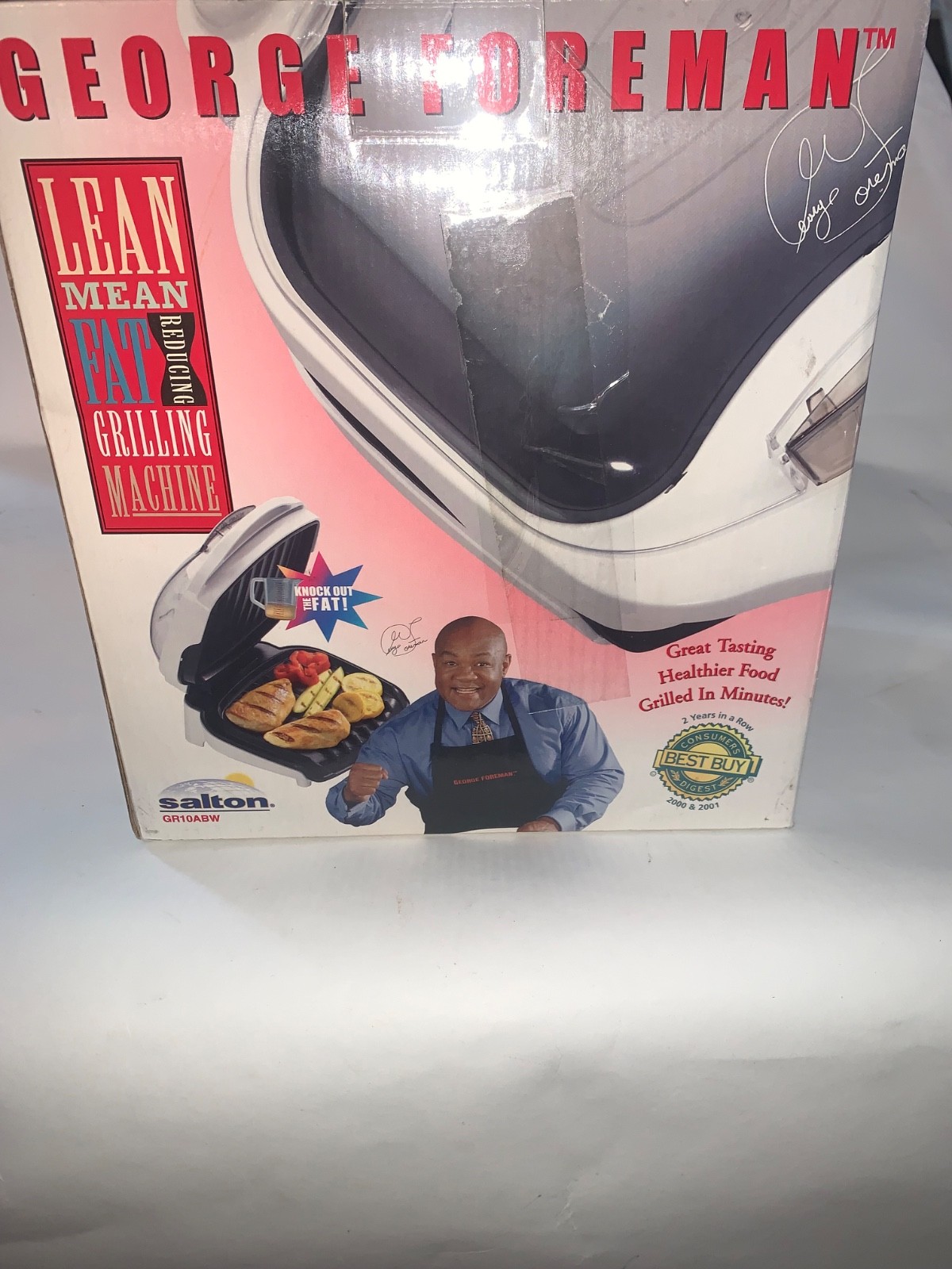 George Foreman Grill In Grilling White Salton GR10ABWR Box And Manual New!