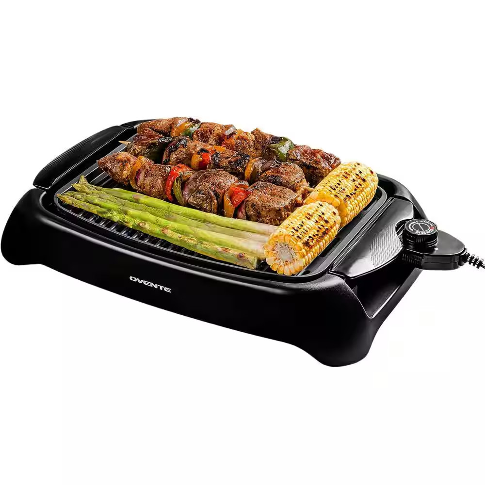 OVENTE Portable Electric Indoor Grill with Non-Stick Grilling Plate Black 1000-W