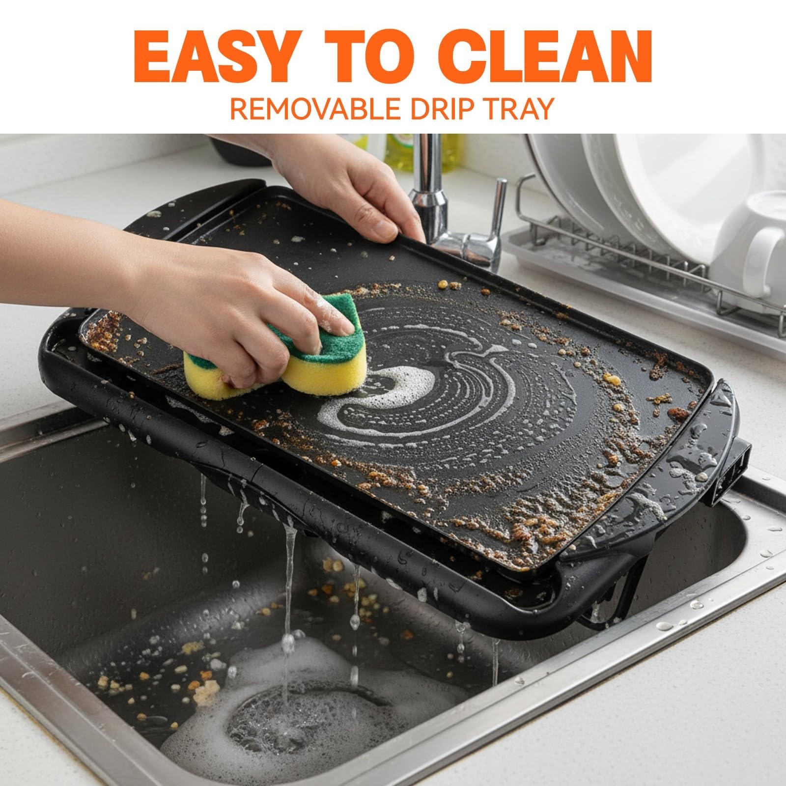 20″ Electric Griddle Non-Stick Skillet, 1400W Family Size, Adjustable Temp, Drip
