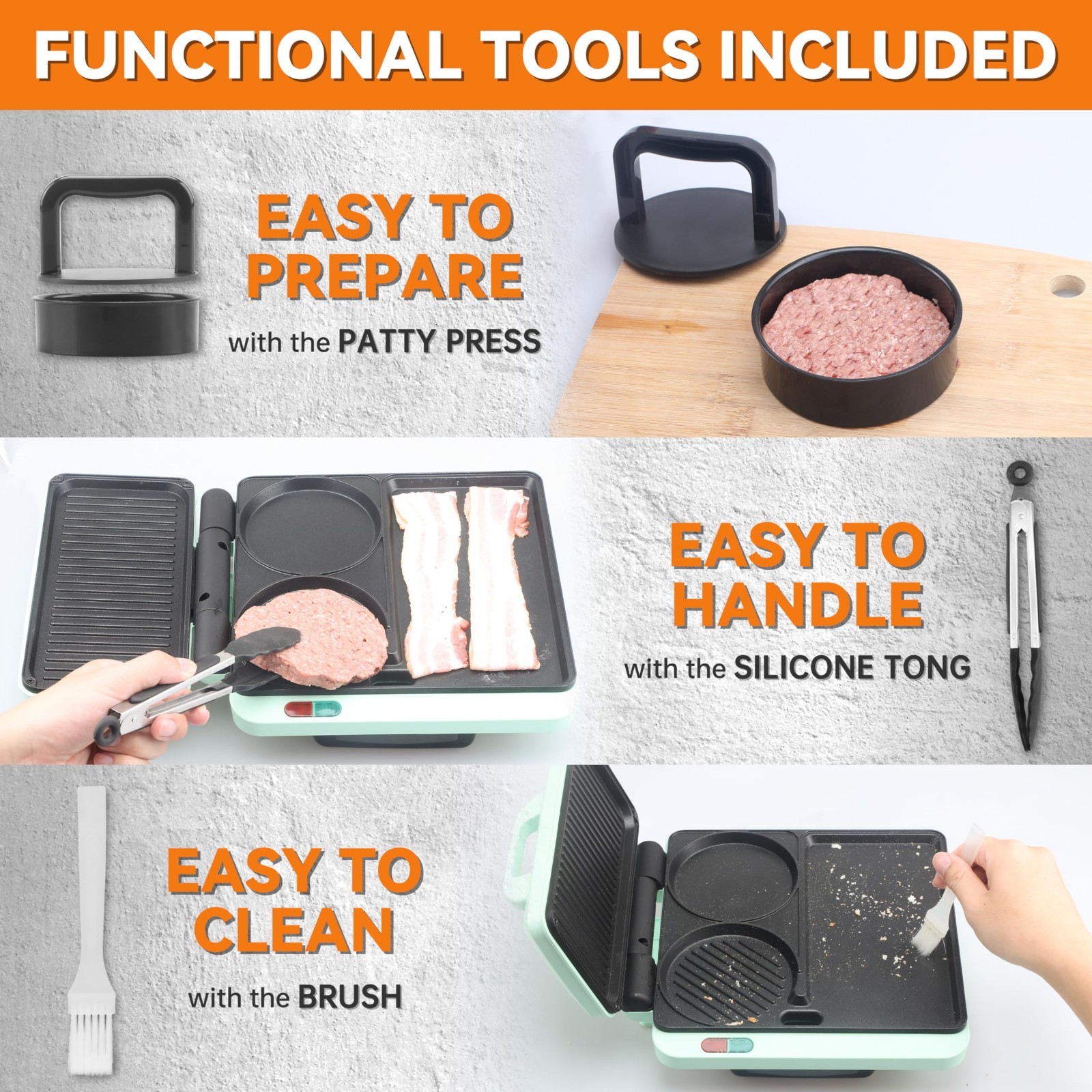 3-in-1 Breakfast Sandwich Maker & Electric Griddle, Nonstick Grill Combo, Egg Mu