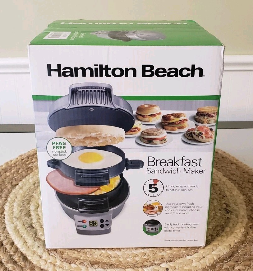 Hamilton Beach Breakfast Sandwich Maker Timer Nonstick Dishwasher Safe 25478