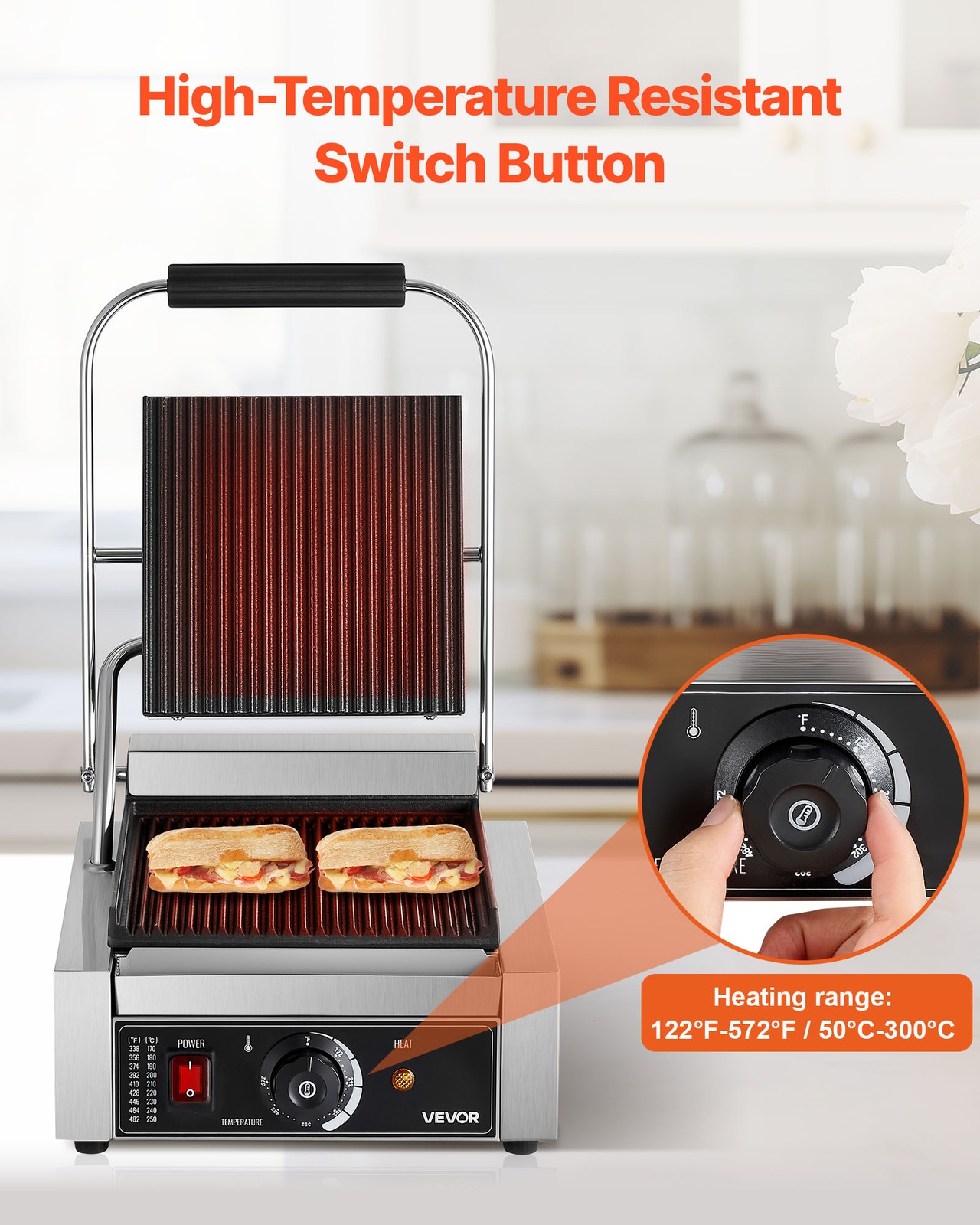 VEVOR Commercial Panini Press Grill Electric Sandwich Maker Griddle Plate8.8x9in