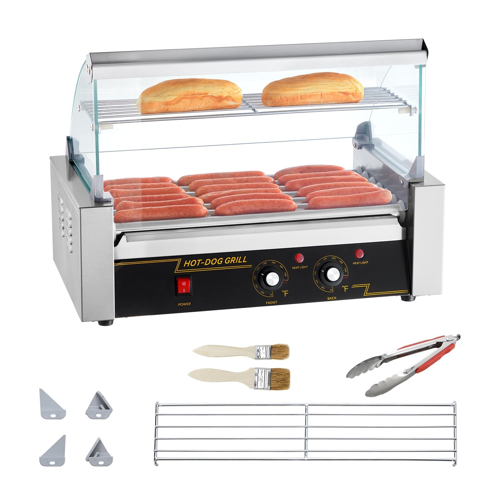 Hot Dog Roller 7 Rollers 18 Hot Dogs 1050W Stainless Steel Dual Temp Control
