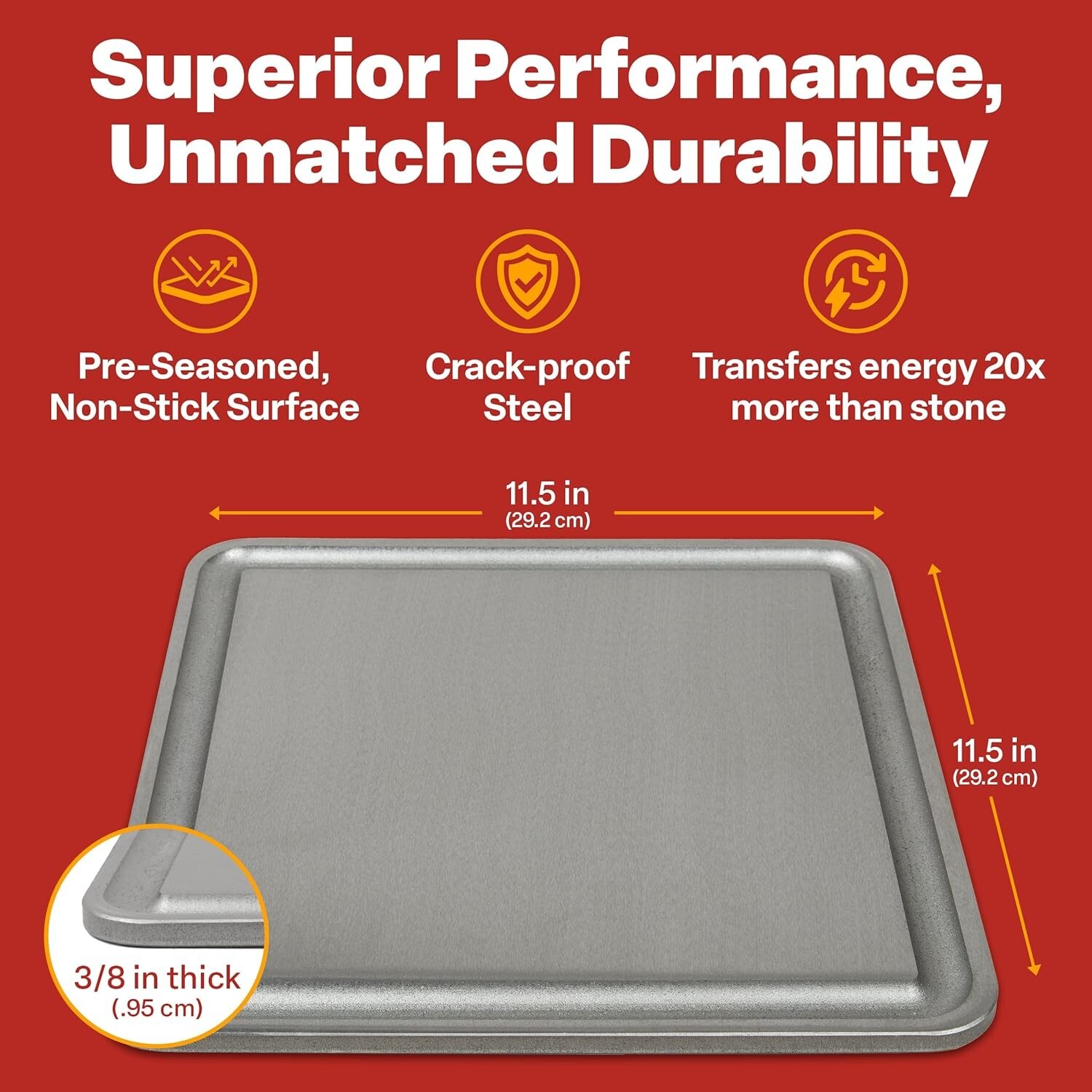 11.5″x11.5″x3/8″ – Flat Top Griddle for Stovetope, Grill, and Oven Use – Pre-…